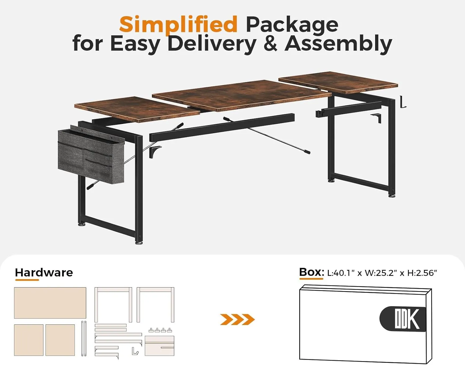ODK Computer Desk Large Office Desk, 63 Inch Gaming Desk with Storage, Modern PC Work Table with Headphone Hook for Home Office, Splice Board, Rustic Brown