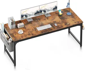 ODK Computer Desk Large Office Desk, 63 Inch Gaming Desk with Storage, Modern PC Work Table with Headphone Hook for Home Office, Splice Board, Rustic Brown