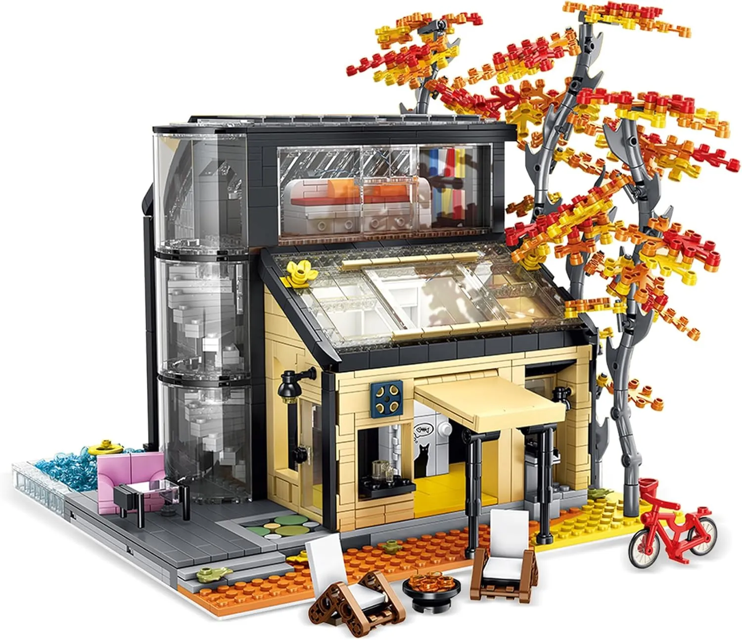 Oichy Villa Building Blocks Set, House Building Kit 3 Levels Villa Model Toy for Teens and Adults, Collectible Display Toy Set 2008PCS