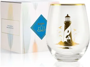 Onebttl Lighthouse Gifts for Lighthouse Lovers on National Lighthouse Day, Birthday and Chirstmas, 17 Oz Stemless Wine Glass