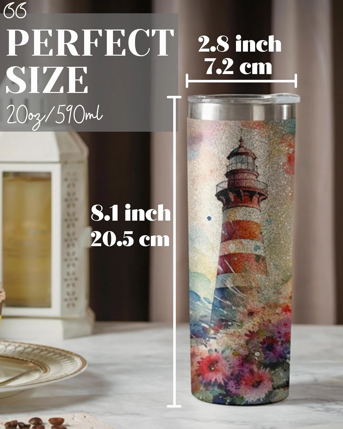 Onebttl Lighthouse Gifts for Lighthouse Lovers on National Lighthouse Day, Birthday and Chirstmas, 20 oz Insulated Stainless Steel Tumbler - Wave