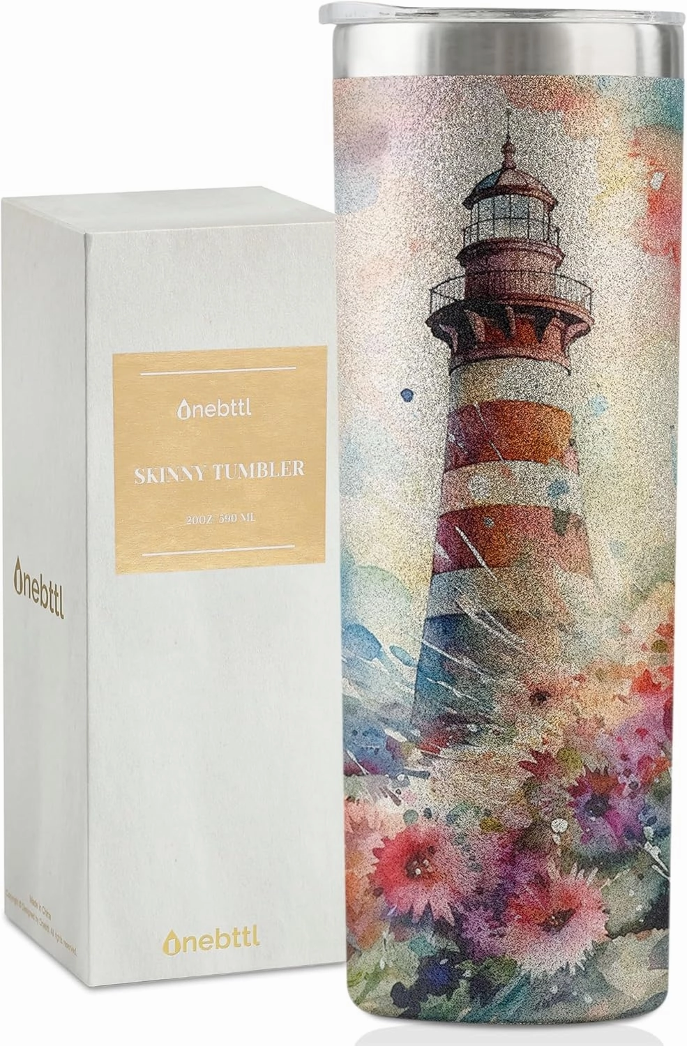 Onebttl Lighthouse Gifts for Lighthouse Lovers on National Lighthouse Day, Birthday and Chirstmas, 20 oz Insulated Stainless Steel Tumbler - Wave