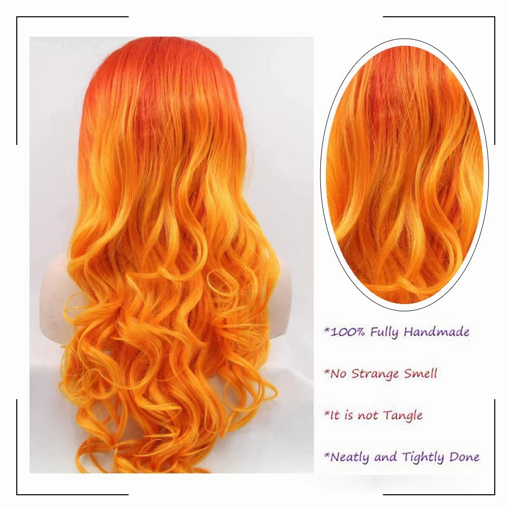 Orange Hair Wig for Women Long Body Wavy Omber Orange Red Synthetic Lace Front Wig Heat Resistant Fiber Glueless Wigs for Women Daily Wear 24’’