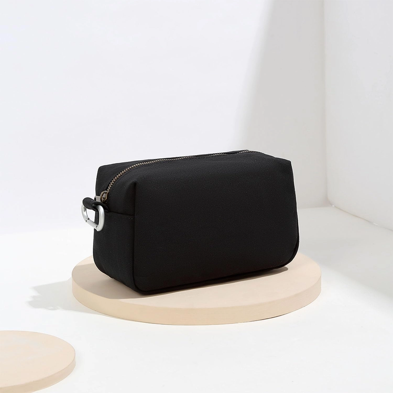 Organizer Bag -Lightweight Cosmetic Bag with Ring Clasp, Perfect Travel Makeup Bag for Women,nylon Stand Up Design (Black/Canvas)