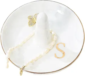 oskas Bridal Gift Marble Ring Dish Holder with Personalized Initials Monogrammed,Decorative Trinket Jewelry Tray,4 Inch,Ceramic (S)
