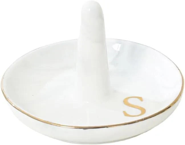 oskas Bridal Gift Marble Ring Dish Holder with Personalized Initials Monogrammed,Decorative Trinket Jewelry Tray,4 Inch,Ceramic (S)