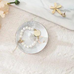 oskas Personalised Marble Letter Ring Dish Holder,Engagement Wedding Bridal Shower Gift，Decorative Trinket Jewelry Tray,4 Inch,Ceramic (C)