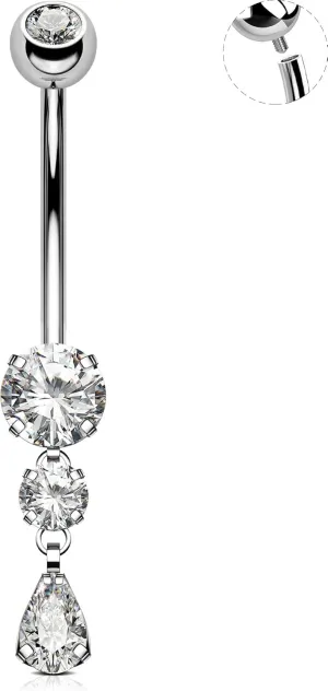 OUFER Dangle Belly Button Rings, Titanium Belly Rings, Clear CZ Dangle Belly Piercing Jewelry, Navel Piercing Jewelry, Internally Threaded Belly Rings For Women Men-10MM
