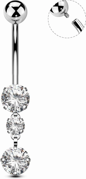 OUFER Titanium Belly Button Rings, Dangle Belly Rings for Women, Internally Threaded Belly Button Piercings, Long Dangle Navel Piercing Jewelry, Clear CZ Navel Rings Barbells-10/12/14/16mm