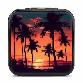 Palm Tree Summer Sunset Switch Game Case Switch Game Holder Cartridge Case Storage 24 Games & 2 Micro Sd Card Slots, Travel Carry Cases, Portable Games Card Storage, Hard Shell, Buckle Closure