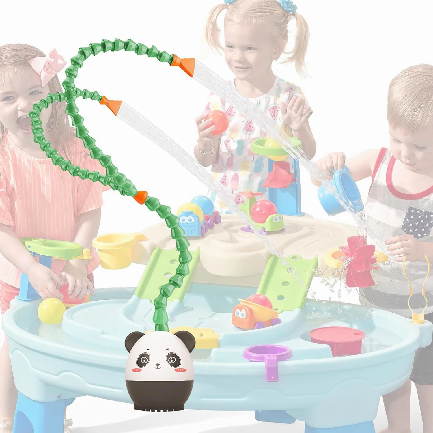 Panda Outdoor Water Table Play Pump - Dual Hose Design-Toddler Outdoor Toys, Safety First Kids Toddler Water Table Pump for Water Play Table Outside Fun -with Panda Children's Picture Book