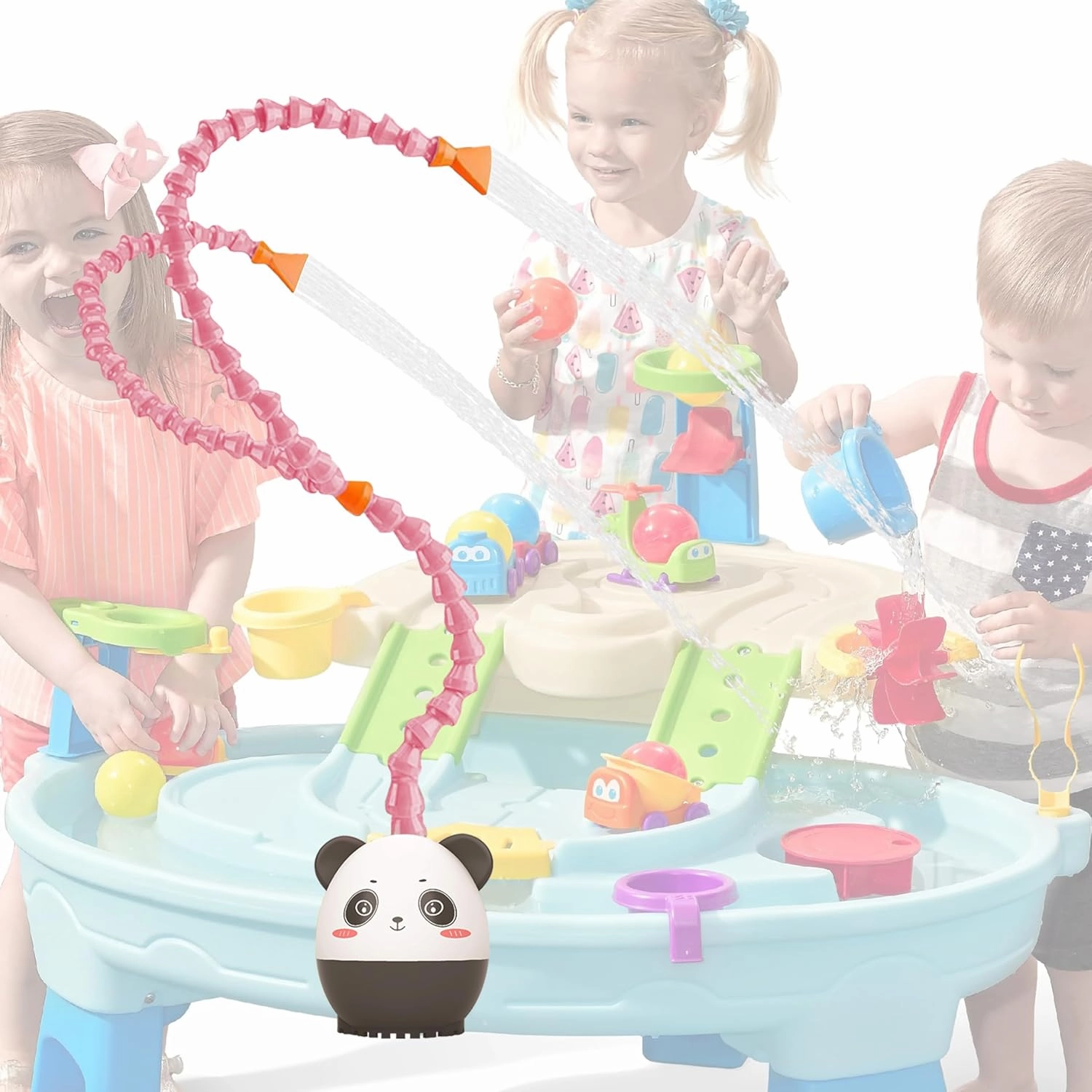 Panda Outdoor Water Table Play Pump -Dual Hose Design -Toddler Outdoor Toys, Safety First Kids Toddler Water Table Pump for Water Play Table Outside Fun & Creativity-with Panda Story Picture Book
