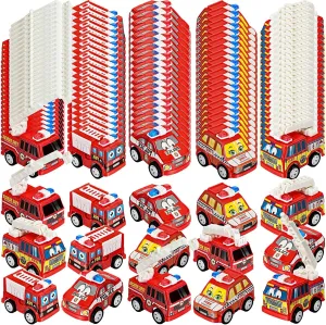 Panitay 100 Pcs Mini Fire Truck Toy Bulk Birthday Party Supplies Firefighter Rescue Vehicle Small Fire Engine Truck Toy for Fireman Cake Toppers Bag Filler Construction Gifts