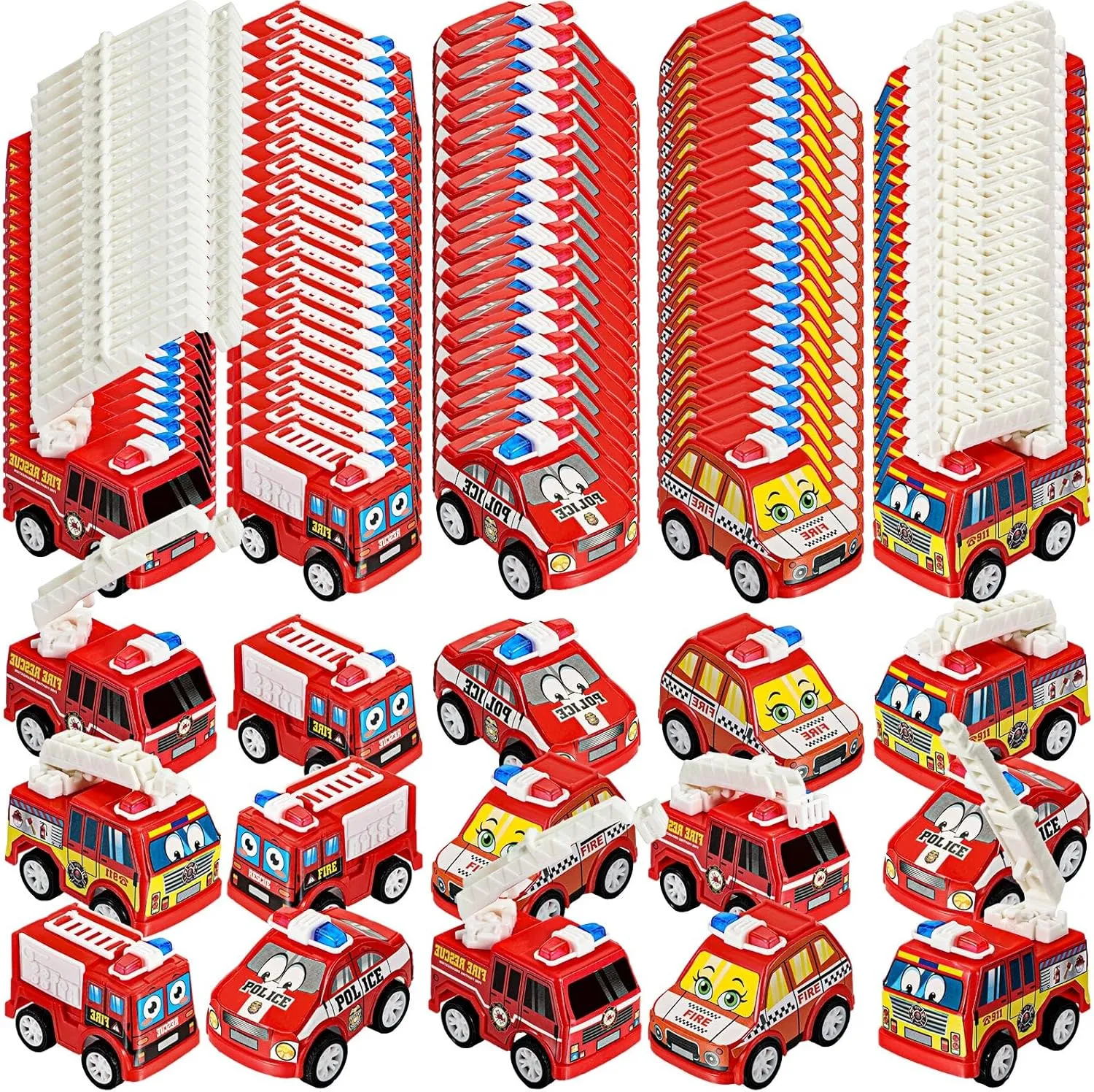 Panitay 100 Pcs Mini Fire Truck Toy Bulk Birthday Party Supplies Firefighter Rescue Vehicle Small Fire Engine Truck Toy for Fireman Cake Toppers Bag Filler Construction Gifts