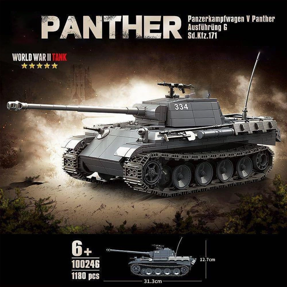 Panther Medium Tank Building Block,WW2 Armed Tank Building Set,Military Construction Model Toy for Adult, QG100246(1180 Pieces)