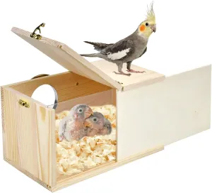 Parakeet Nesting Box Cockatiel Nesting Natural Pine Bird Nest Bird Breeding Box House Acrylic Transparent Bird Box with Detachable Wooden Board for Lovebirds Cockatiel Budgie Conure Parrot L