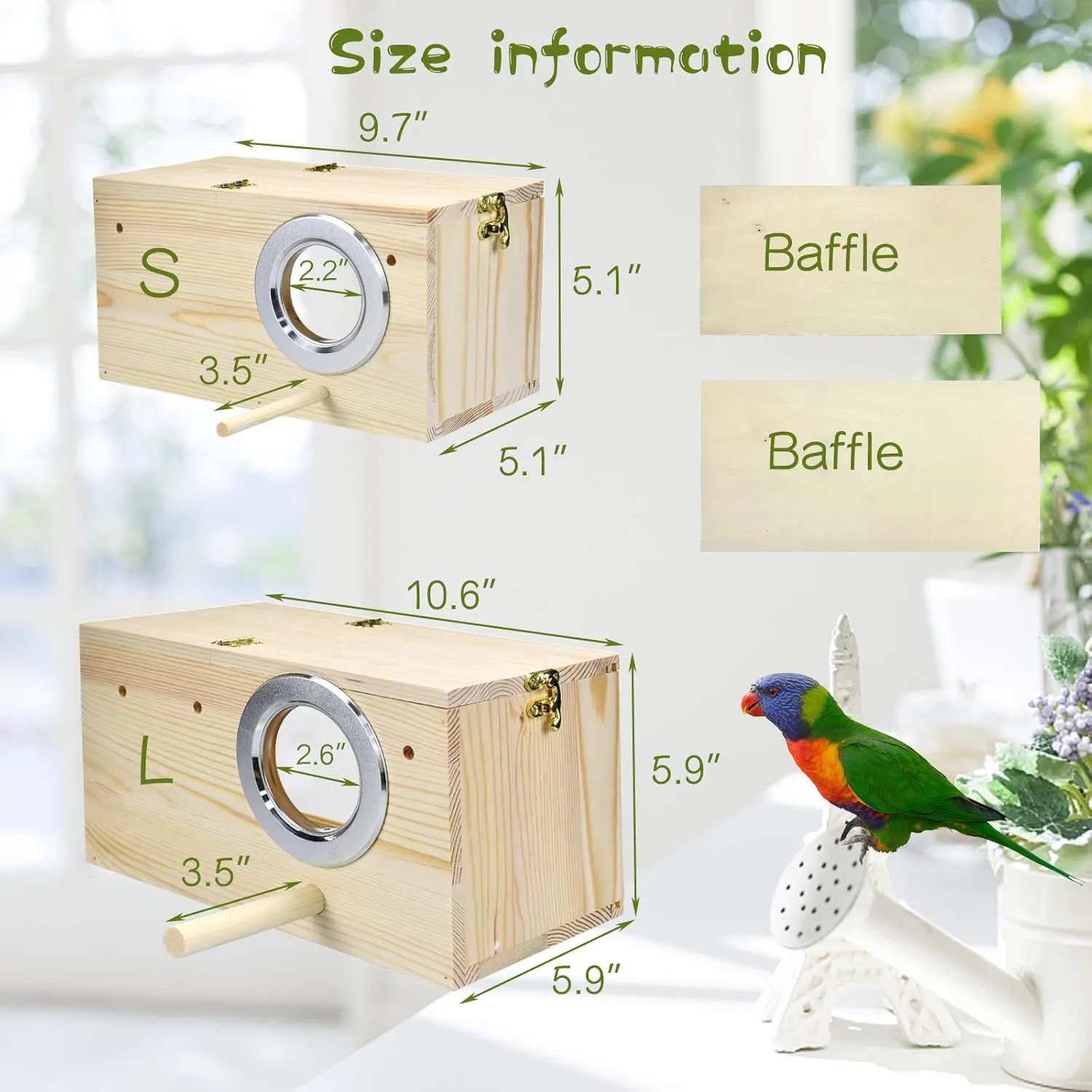 Parakeet Nesting Box Cockatiel Nesting Natural Pine Bird Nest Bird Breeding Box House Acrylic Transparent Bird Box with Detachable Wooden Board for Lovebirds Cockatiel Budgie Conure Parrot L
