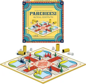 Parcheesi Royal Edition by Winning Moves Games USA, classic family favorite featuring charming artwork, tokens and dice cups for 2-4 players, Ages 8  (6106)