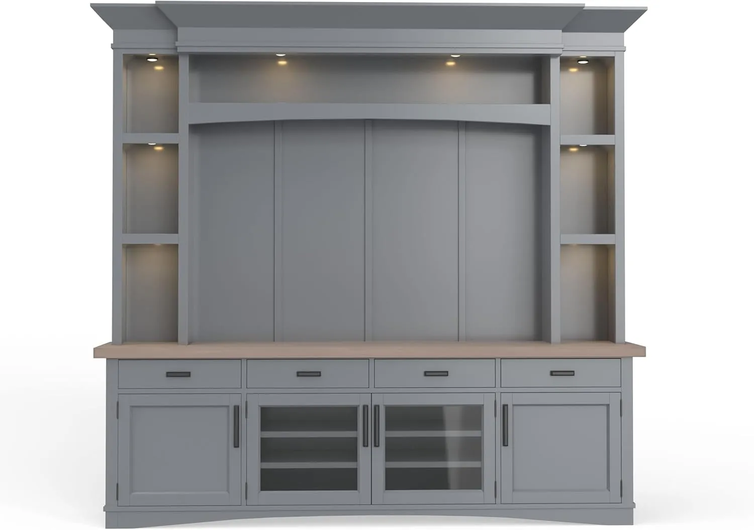 Parker House Americana Modern Wood TV Console with Hutch Back Panel in Gray