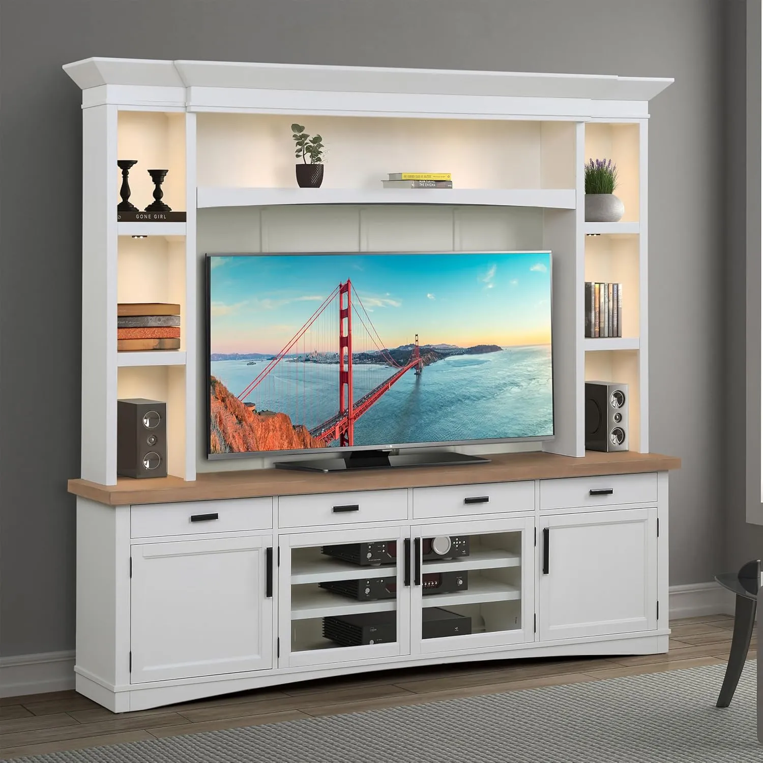 Parker House Americana Modern Wood TV Console with Hutch Back Panel in White