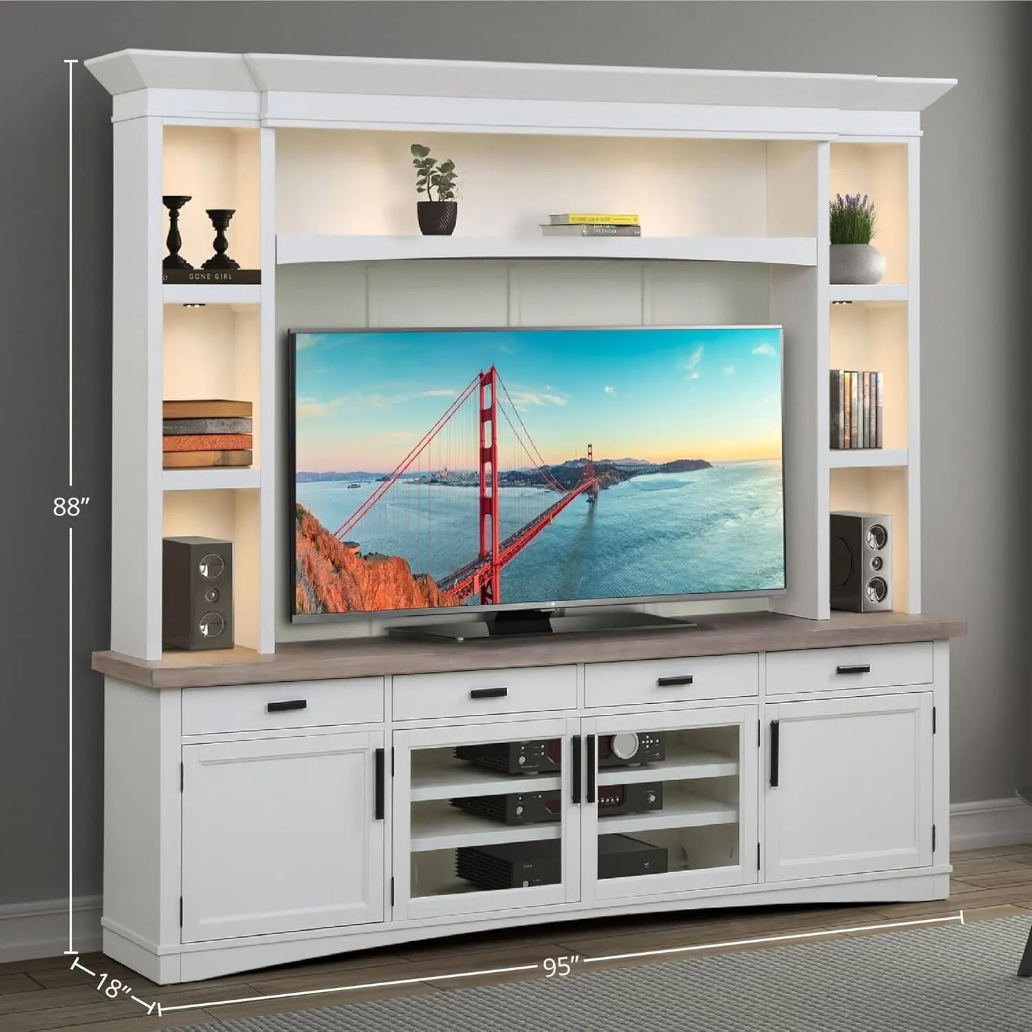 Parker House Americana Modern Wood TV Console with Hutch Back Panel in White