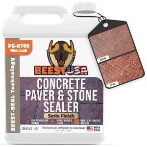 Paver Sealer - 8700 Wet Look (Satin Finish) - 1 Gallon Covers up to 175-250 sq ft (2 Coats)| Concrete Sealer Outdoor - Color Enhancing Acrylic Sealant for Stones, Patios, Pavers, Bricks & Driveways