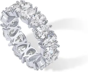 PAVOI 14K Gold Plated Pear Love Eternity Rings for Women | Gold Cubic Zirconia Ring | Bridal Eternity Wedding Band Ring
