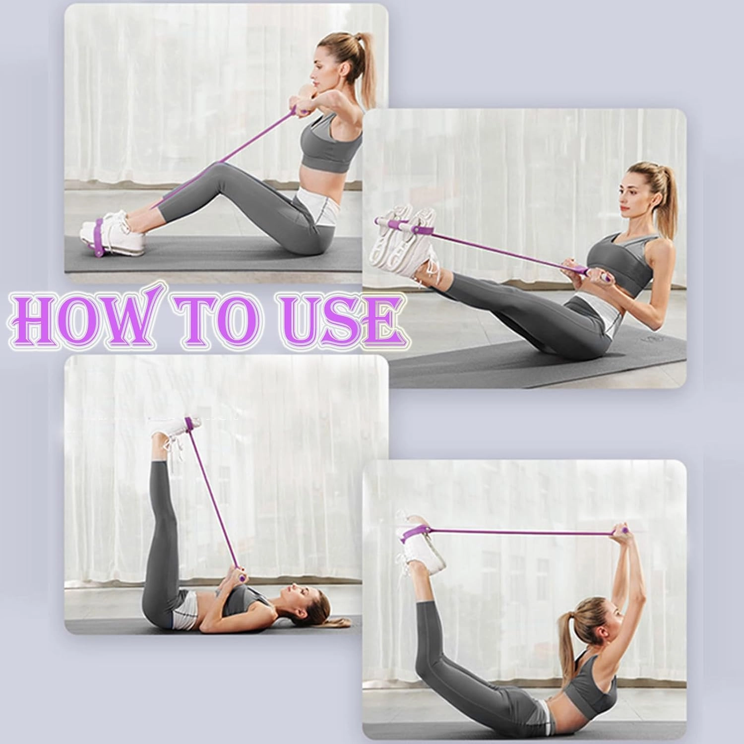 Pedal Resistance Band, Multifunction Yoga Workout Equipment, Sit-up Exercise at Home Gym Natural Latex Tension Rope Fitness Equipment, for Abdomen/Waist/Arm/Leg Stretching Slimming Training