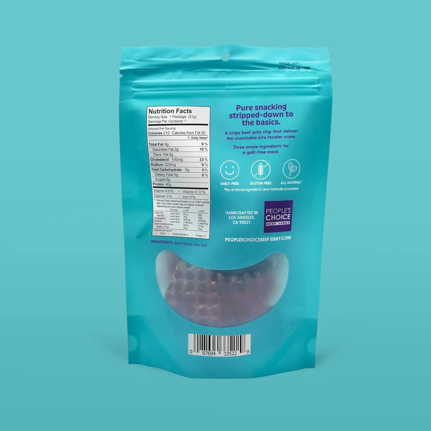 People's Choice Beef Jerky - Jerky Crisps - Naked - Three Ingredients - Beef, Water, Sea Salt - Sugar Free, Zero Carb, Gluten Free, Keto Friendly, Carnivore Diet, 40g Protein per Package - Thin, Crispy, Crunchy - 1.8 OZ (4 Pack)