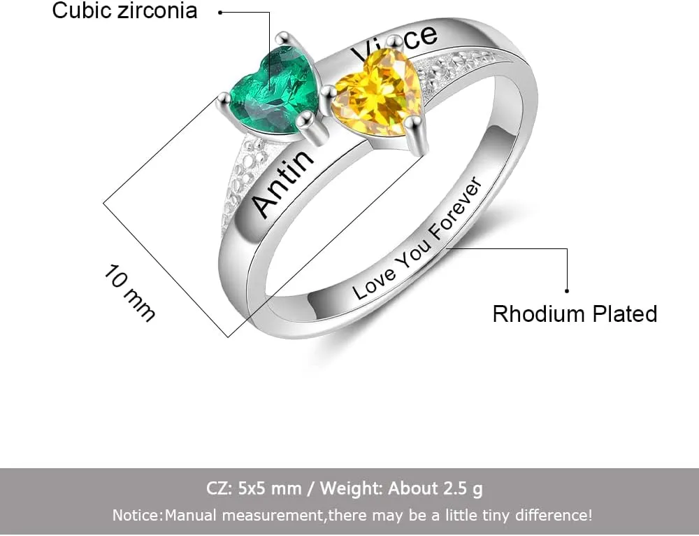 Personalized Simulated Birthstones Ring Custom Engraved Wedding Ring for Women Engagement Promise Ring for Her Birthday Christmas Jewelry Gift