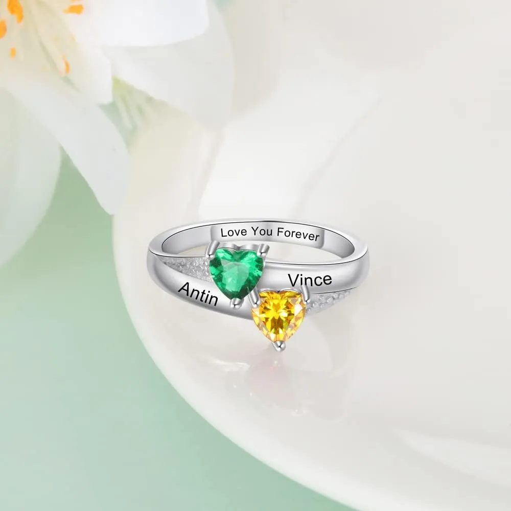 Personalized Simulated Birthstones Ring Custom Engraved Wedding Ring for Women Engagement Promise Ring for Her Birthday Christmas Jewelry Gift