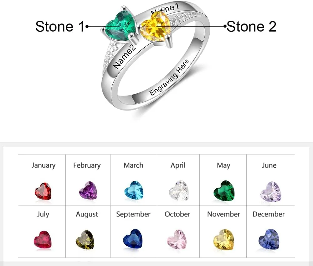 Personalized Simulated Birthstones Ring Custom Engraved Wedding Ring for Women Engagement Promise Ring for Her Birthday Christmas Jewelry Gift
