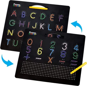 PicassoTiles 112pc Magnetic Animal Activity Book   Alphabet Board, Mix & Match Dress Up 20 Free Unique Inspirational Style Building Idea Card, Upper Case Capital and Lowercase Letter Writing 12x10