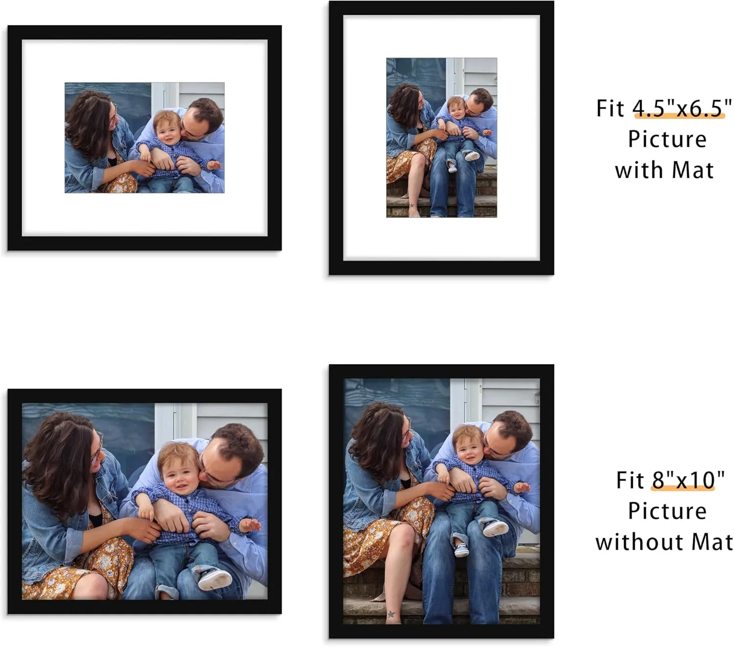 Picrit 8x10 Picture Frame Set of 12, Display 5x7 with Mat or 8x10 Without Mat, Photo Frames for Wall Mounting or Table Top Display, Black.