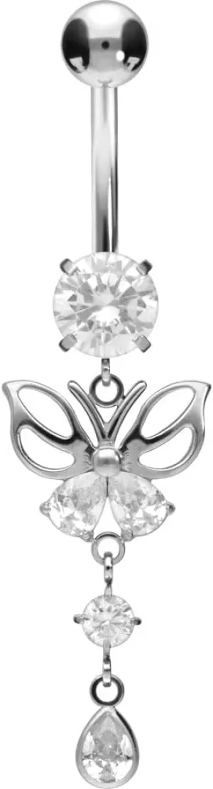 PIERCINGLINE titanium belly button piercing with internal thread, crystal butterfly - belly button ring gold, silver, rosegold piercing