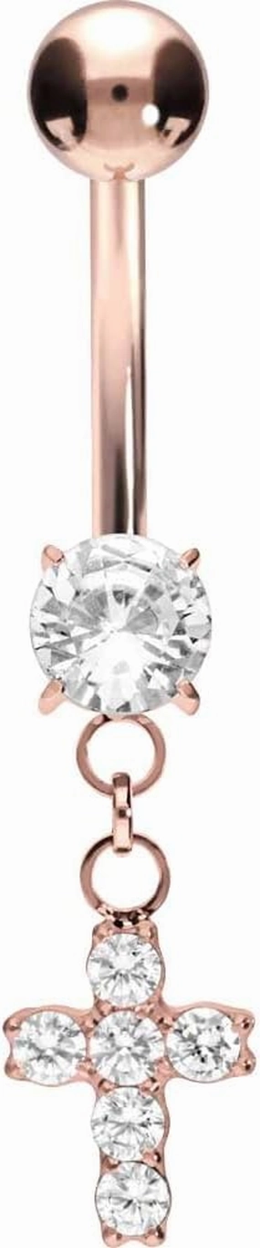 PIERCINGLINE Titanium Belly Button Ring with Crystals and Cross – Belly Button Piercing internally screwed 3 colors