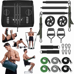 Pilates Bar Kit with Resistance Bands | Portable Multi-Functional Core Strength Training Home Gym Equipment with All-in-One Handbag at Home Gym | Removable Abs & Adjustable Straps for Travel