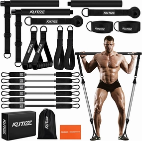 Pilates Bar Kit with Resistance Bands, Heavy Duty Pilates Equipment for Men, Strength Training Bar for Legs, Hip, Waist Back, Arm, Abs, Chest, Shoulders, Portable Home Gym Full Body Workout Equipment