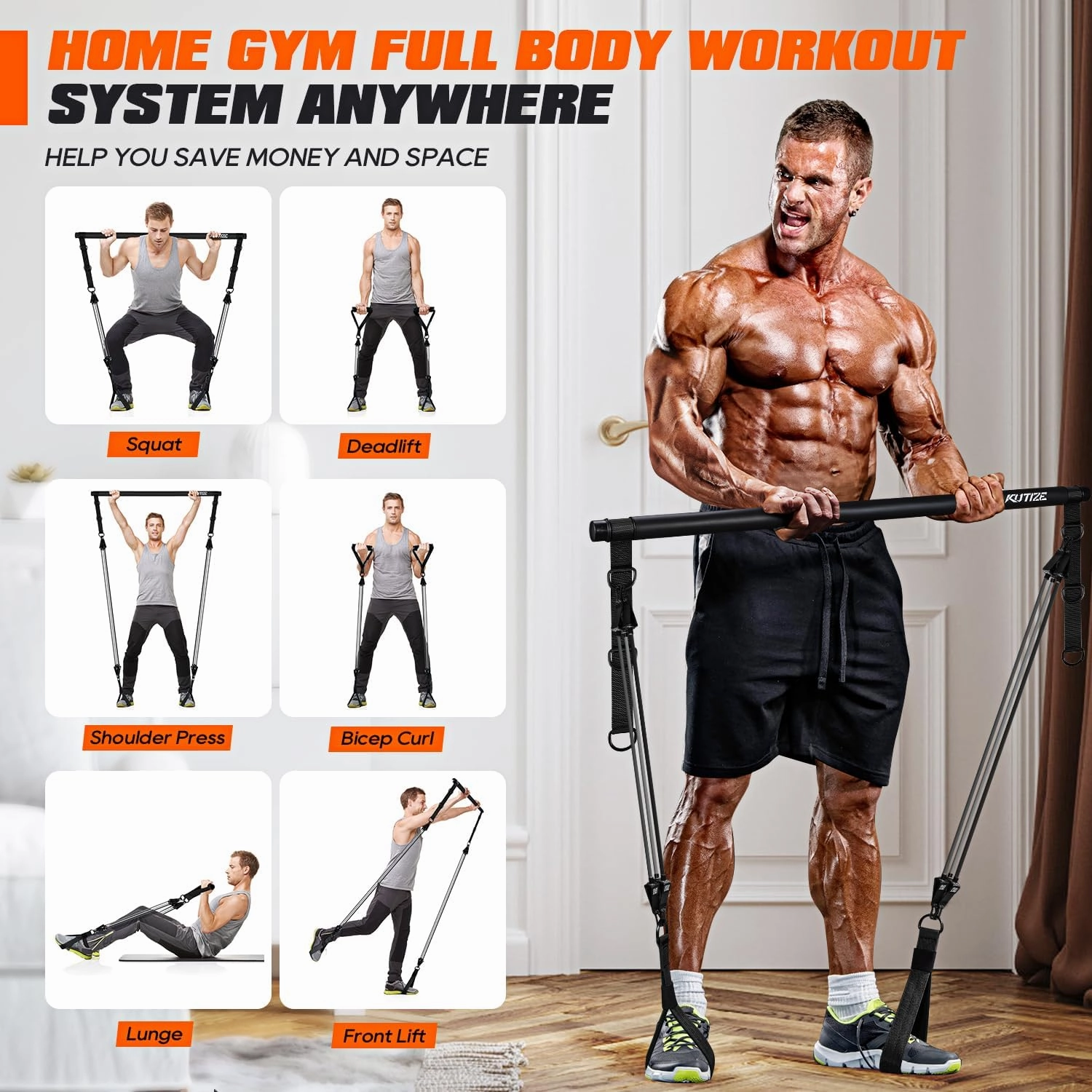 Pilates Bar Kit with Resistance Bands, Heavy Duty Pilates Equipment for Men, Strength Training Bar for Legs, Hip, Waist Back, Arm, Abs, Chest, Shoulders, Portable Home Gym Full Body Workout Equipment