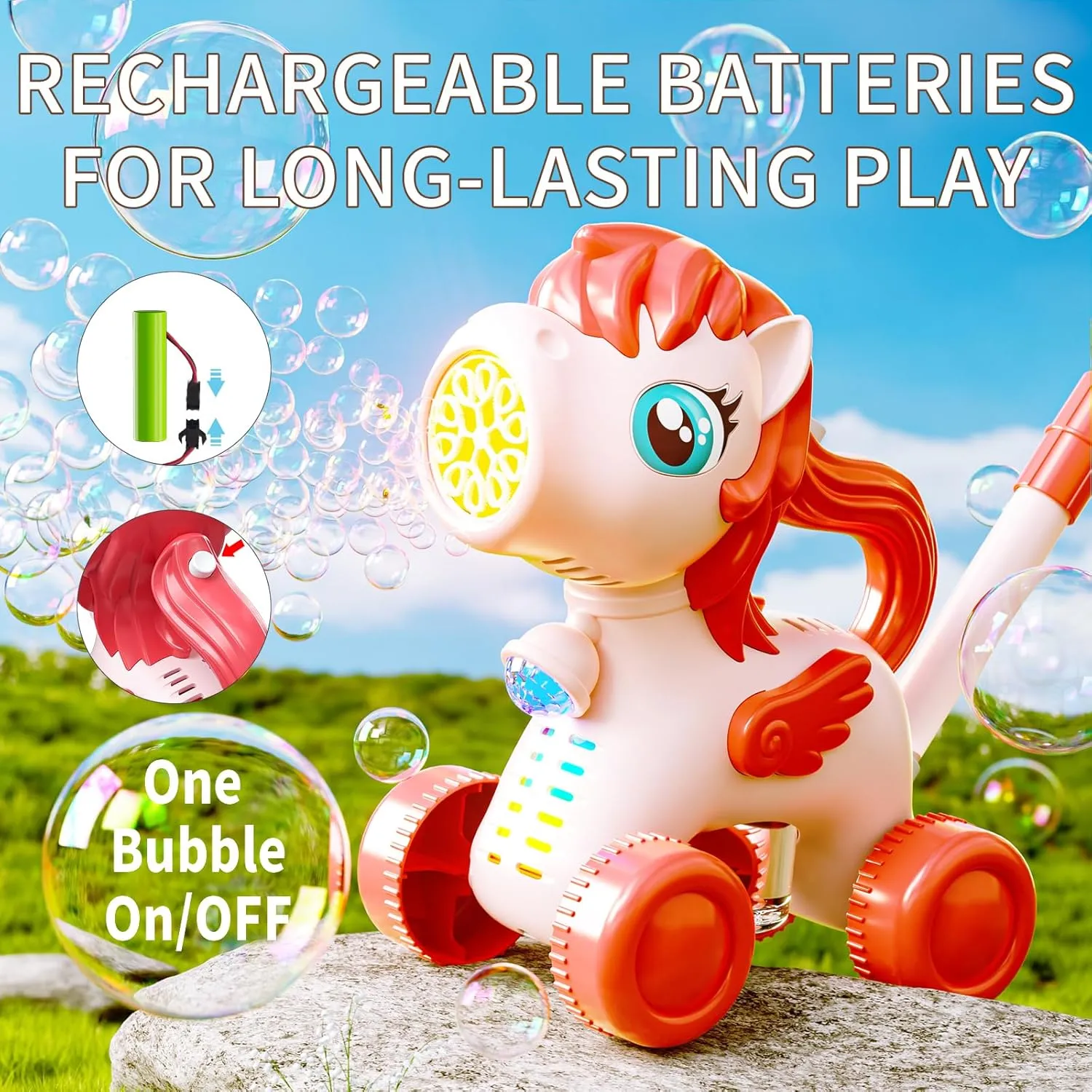 Pink Bubble Lawn Mower for Toddlers, Automatic Bubble Machine Maker for Kids, Summer Outdoor Yard Garden Activity Push Toys, Birthday Gift for Boys Girls 3 4 5 Year Old