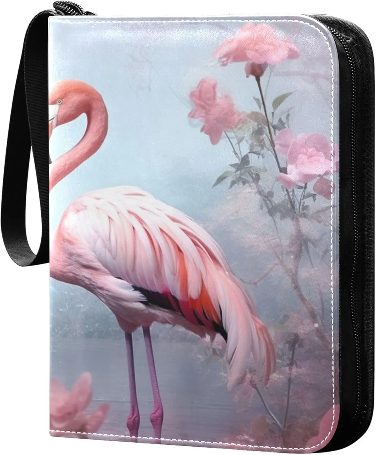 Pink Flamingos Card Binder 4 Pocket Collectible Trading Card Albums with 50 Sleeves Double Side PU Waterproof 3 Ring for Sports & Game Cards