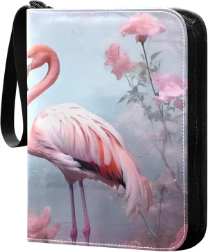 Pink Flamingos Card Binder 4 Pocket Collectible Trading Card Albums with 50 Sleeves Double Side PU Waterproof 3 Ring for Sports & Game Cards