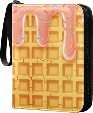 Pink Ice Cream Card Binder 4 Pocket Collectible Trading Card Albums with 50 Sleeves Double Side PU Waterproof 3 Ring for Sports & Game Cards