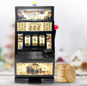 Pirate Jumbo Slot Machines for Adults with 50 Coins - Real Casino Toy Piggy Bank Replica with Flashing Lights and Jackpot Alert Sounds, Fun and Entertaining for Everyone Game At Home,Black