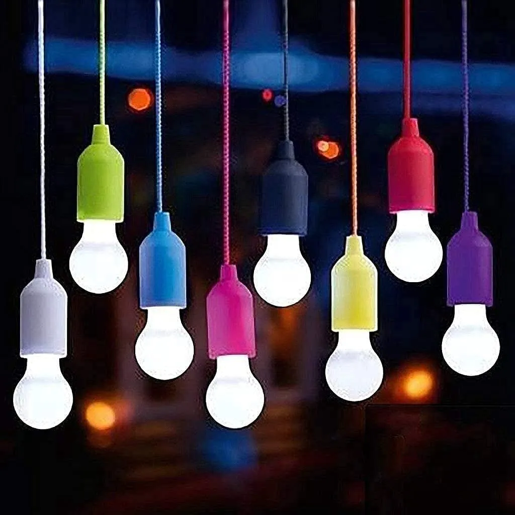 Pocketman LED Pull Cord Light Bulb Battery Operated Hanging Bulb Portable Night Light for Party, Weddings, Festivals Lighting, Camping (10 Pack)
