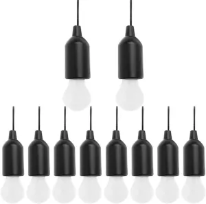 Pocketman LED Pull Cord Light Bulb Battery Operated Hanging Bulb Portable Night Light for Party, Weddings, Festivals Lighting, Camping (10 Pack)