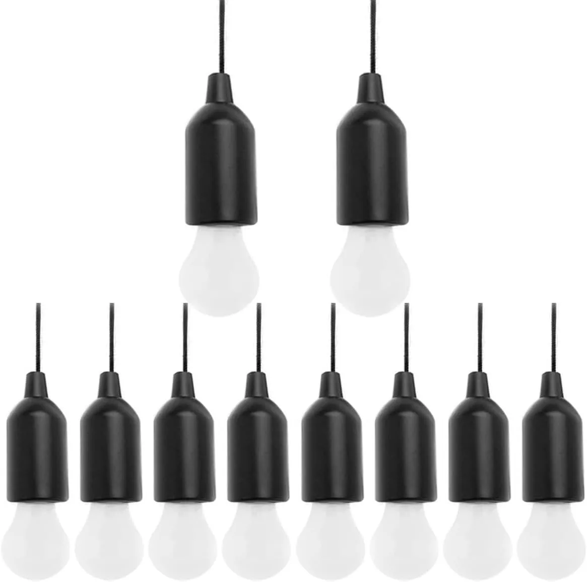 Pocketman LED Pull Cord Light Bulb Battery Operated Hanging Bulb Portable Night Light for Party, Weddings, Festivals Lighting, Camping (10 Pack)