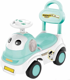 POCO DIVO Rocket Robot Ride On Toy 3in1 Cartoon Toddler Walker, STEM Baby Sliding Car, Pulling Cart with Music, Green