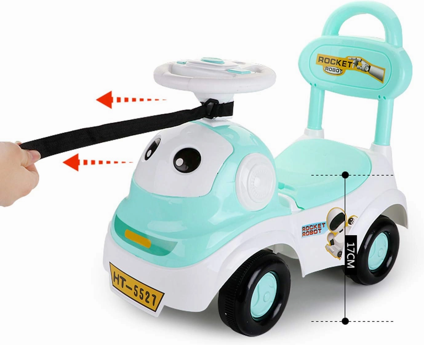 POCO DIVO Rocket Robot Ride On Toy 3in1 Cartoon Toddler Walker, STEM Baby Sliding Car, Pulling Cart with Music, Green