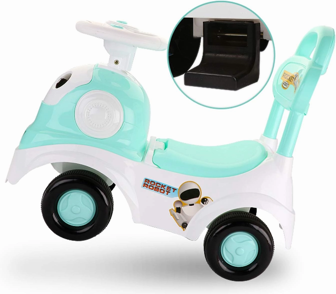 POCO DIVO Rocket Robot Ride On Toy 3in1 Cartoon Toddler Walker, STEM Baby Sliding Car, Pulling Cart with Music, Green
